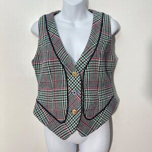 Joe Browns Checkered Plaid Vest With Floral Lining & Unique‎ Buttons US 6